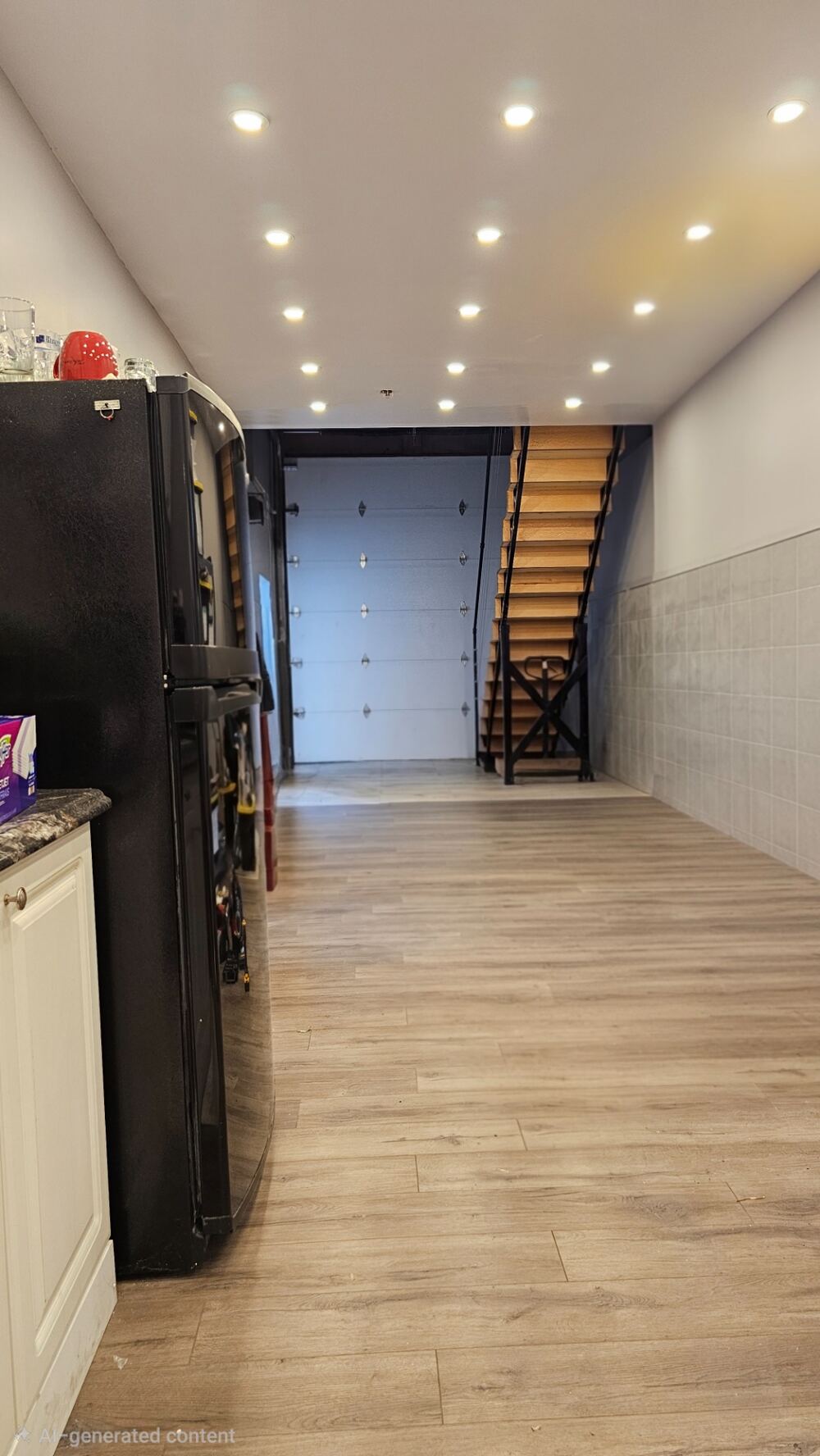 Lower level kitchen with view toward the bay/warehouse