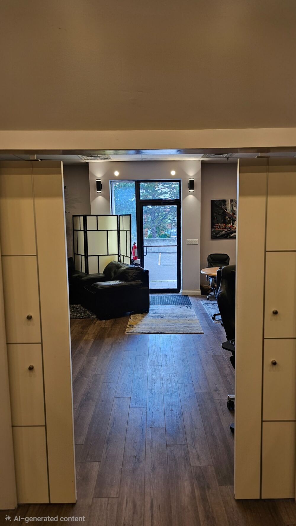 View from the main office toward the lower level door
